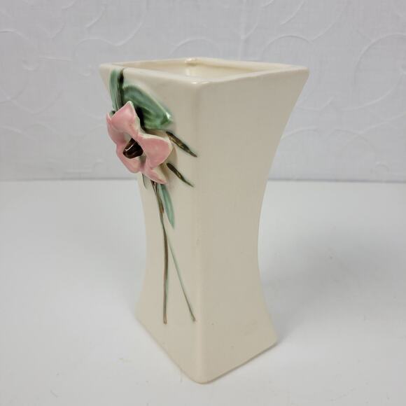 Vintage McCoy Pottery Blossom Time Flower Vase 6.5" Cream Pink 3D Art - Picture 8 of 12